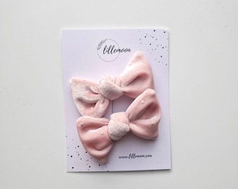Fiocchi per capelli in morbido velluto rosa, realizzati con tessuto riciclato, fermagli per neonate e bambine, set da 2