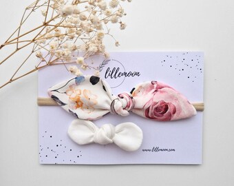 Set composto da fascia e fermaglio per capelli da neonata con motivo floreale, in morbido cotone, accessori per capelli per neonati.