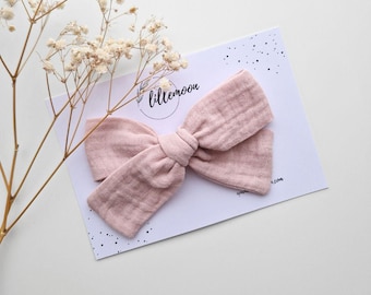 Fermaglio per capelli con fiocco in mussola rosa cipria per bambine, grande fiocco in morbido cotone, accessorio per capelli per neonate e bambine, fermaglio a coccodrillo, regalo per bambina