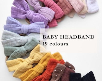 Fascia per capelli in mussola con fiocco per neonati e bambini piccoli – Morbido accessorio in cotone per capelli di neonati e bambini piccoli