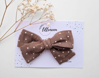 Fermaglio per capelli grande in mussola – Fermaglio a coccodrillo in cotone marrone beige a pois