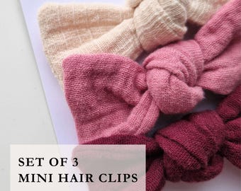 Set di fermagli per capelli con fiocchi in mussola – Accessori per neonate e bambine in morbido cotone (confezione da 3)
