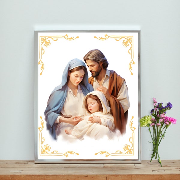 Holy Family digital print, Catholic wall Art, Blessed family wall art printable, Catholic wall art, Instant download, Christian wall art.