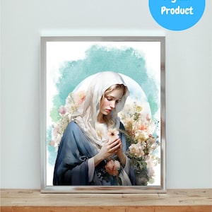 Blessed Virgin Mary Watercolor art, Catholic wall Art, Religious wall art printable, Instant download, Christian wall art, Mary our Mother