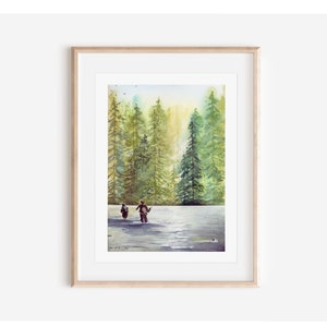Watercolor Art Print - Fly Fishing with Dad
