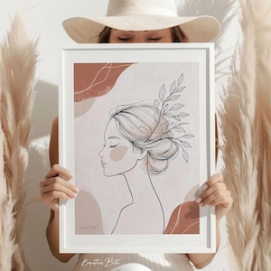 Woman Line Drawing Art Print, Minimalist Feminine Flower Wall Home Decor, Female Body Print Portrait, Modern Body Line Art, Digital Download