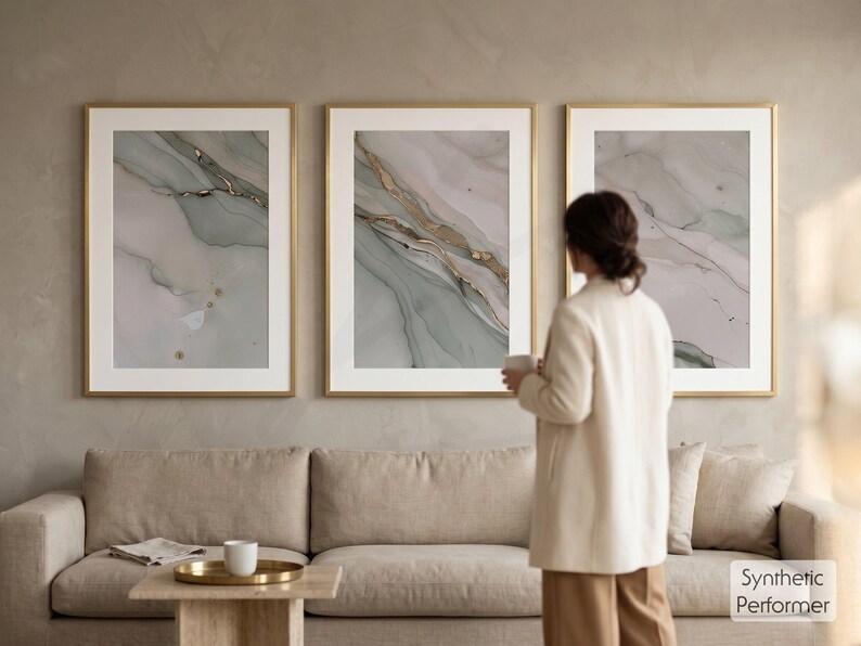 Sage Green Gold Marble Abstract Printable Wall Art Set of 3 ...