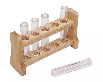 Tubo de ensayo de laboratorio en miniatura 1:12 con soporte, Mini equipo científico para casa de muñecas, Herramientas de laboratorio realistas, Tubo de ensayo de vidrio realista 1/12
