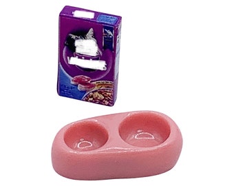1:12 Comida de gato em miniatura com tigela | Comida seca para mini gato para casa de bonecas | Brinquedo de gatinho realista | 1/12 Minis realistas | Acessórios para animais de estimação minúsculos