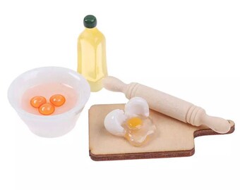 1:12 Miniature Baking Set | Dollhouse Mini Food | Fairy Food | Realistic Kitchen Cooking | 1/12 Realistic Minis | Eggs | Mini Rolling Pin