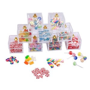 Miniature Candy Shop Supplies | Dollhouse Minis | Tiny Lollipops | Mini Gummy Bears | Cabochon Sweet Candies Charms | Clear Candy Jar