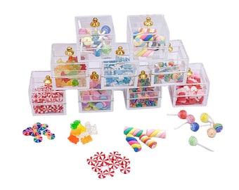 Miniature Candy Shop Supplies | Dollhouse Minis | Tiny Lollipops | Mini Gummy Bears | Cabochon Sweet Candies Charms | Clear Candy Jar