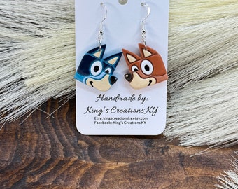 Blue and orange dog  inspired handmade polymer clay dangle earrings