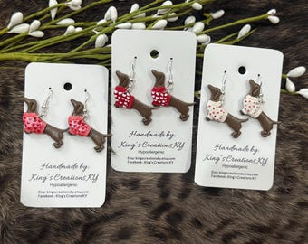 Dachshunds with heart sweater| polka dot sweater| Weiner dogs | handmade polymer clay earrings | hypoallergenic
