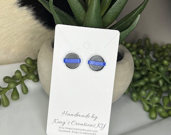 Thin Blue line polymer clay stud earrings