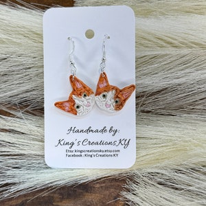 Orange and white cat handmade polymer clay earrings