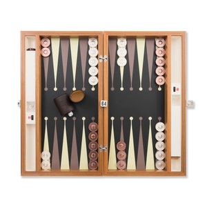 Juego de backgammon Merba 35 Serie 90 hecho a mano - Premium personalizado con cuero ultramar, nombre y logotipo personalizados, tablero de madera de alta calidad