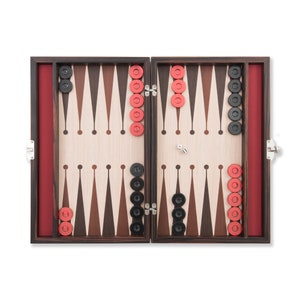 Juego de backgammon Era 32 Series 260 hecho a mano: premium personalizado con cuero ultramar, nombre y logotipo personalizados, tablero de madera de alta calidad