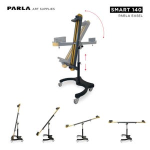 Caballete de arte Parla Smart 140: caballete hidráulico, ajustable, compacto y móvil para artistas profesionales, varios tamaños de lienzo