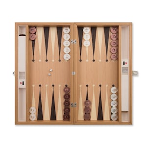 Juego de backgammon Era 35 Series 303 hecho a mano: personalizado de primera calidad con cuero ultramar, nombre y logotipo personalizados, tablero de madera de alta calidad