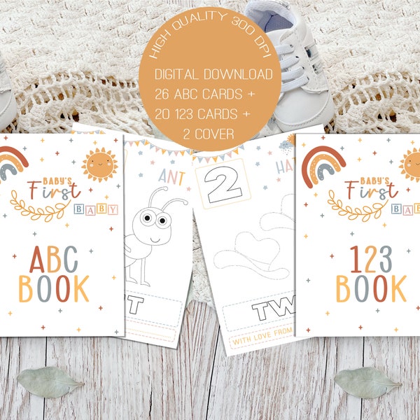 Boho Baby ABC 123 First Book baby shower activity Printable Digital Download, Baby shower game,Baby keepsake, Baby Shower Alphabet  Coloring