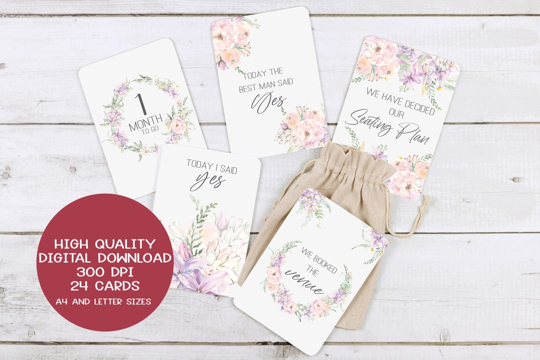 Wedding Milestone Cards Printable Digital Download, 24 Cards ...