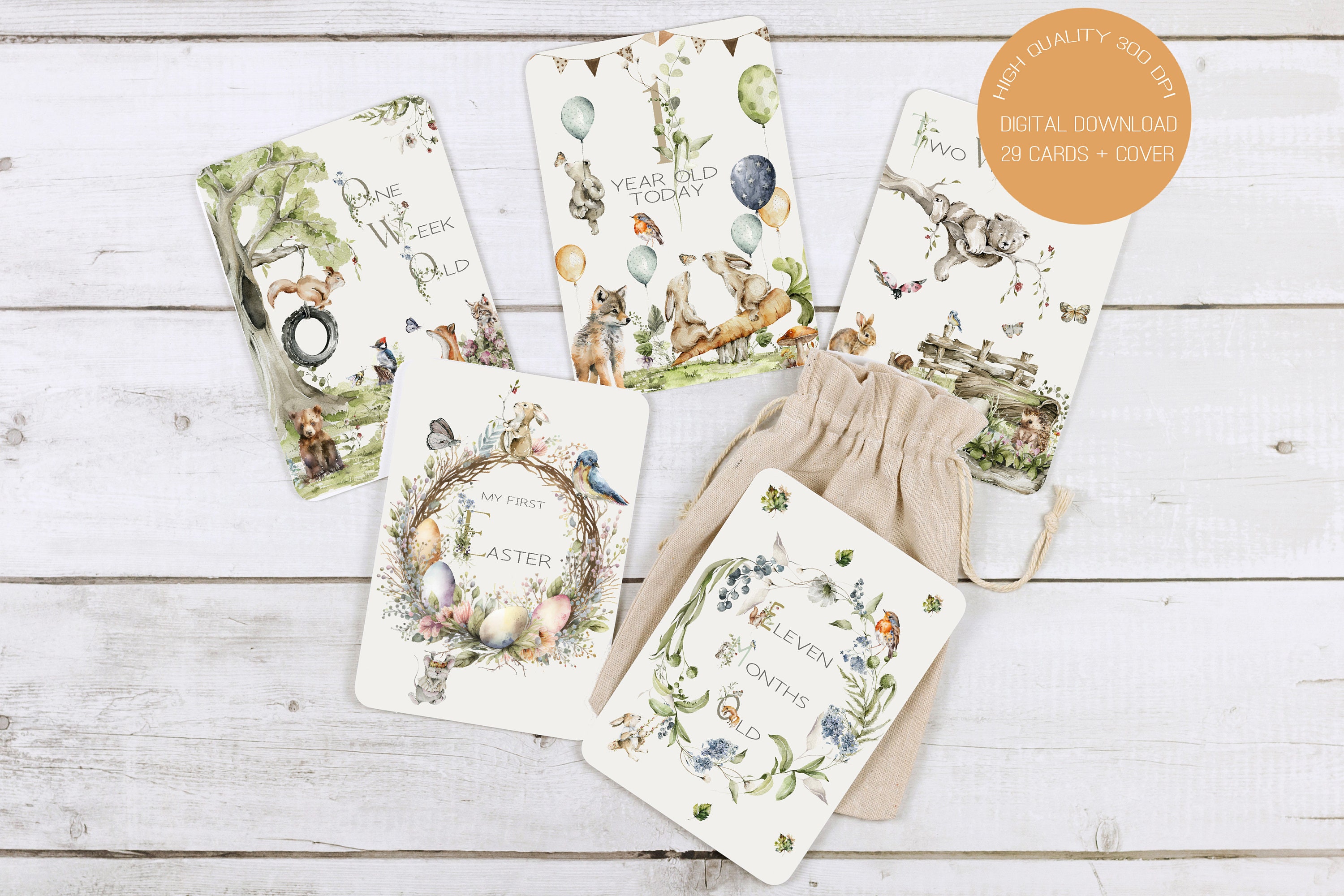 Woodland Baby Milestone Cards Printable Digital Download, 29 Cards ...