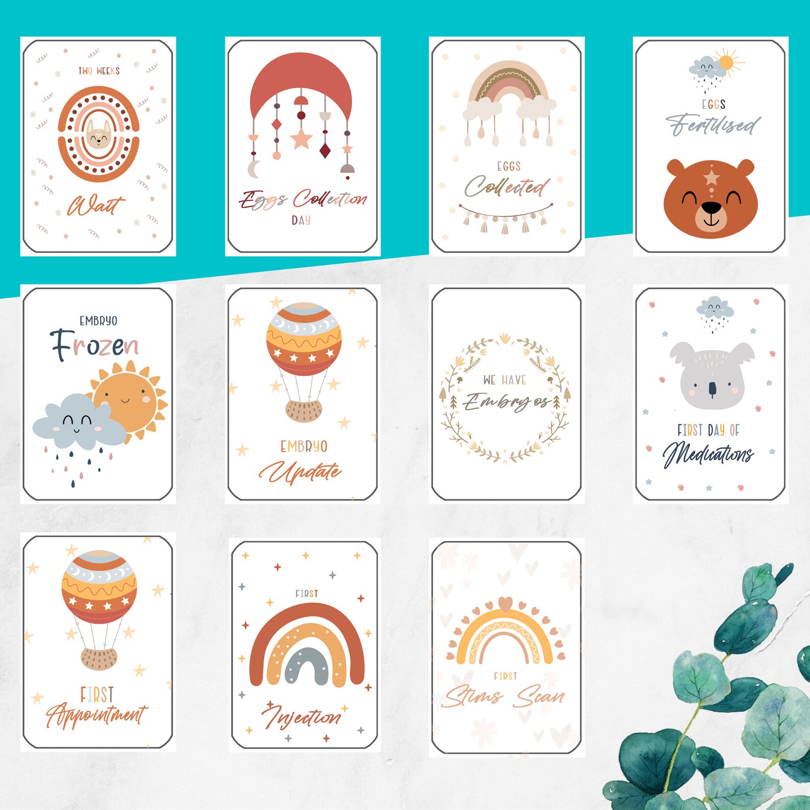 Boho IVF Milestone Cards Printable Digital Download, 21 Cards ...