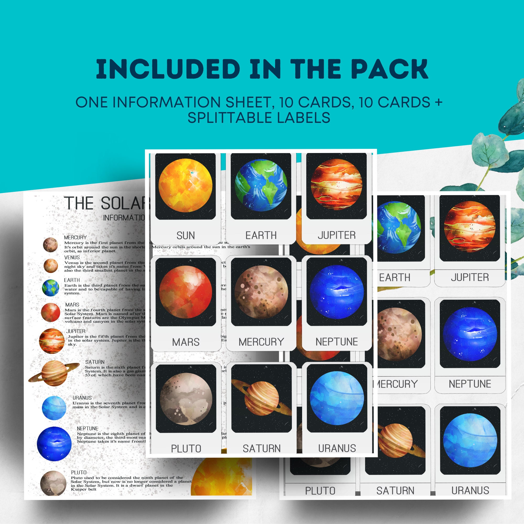 Educational Solar System Flashcards Printable Digital Download ...