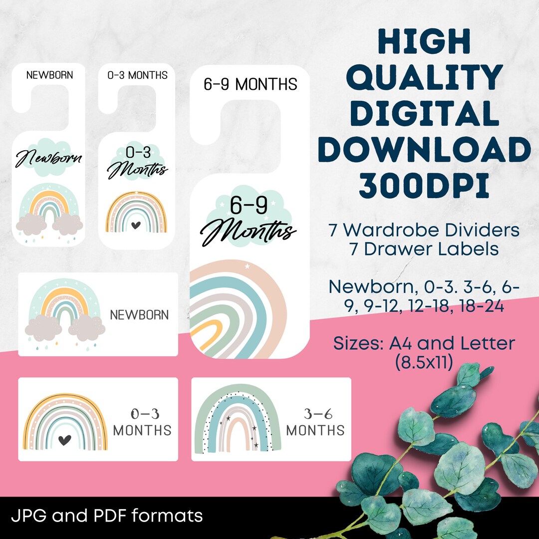 Wardrobe Dividers Printable Digital Download , Drawer Labels, Closet