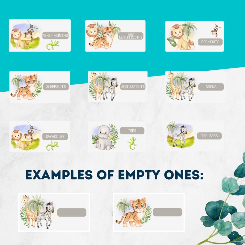 Safari Wardrobe Dividers Printable Digital Download , Drawer Labels