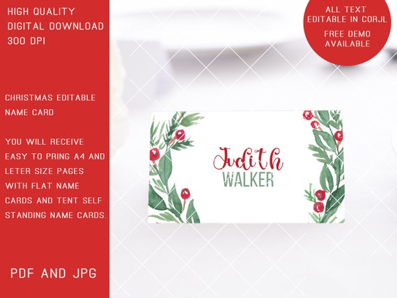 Editable Printable Christmas Place Card Instant Digital - Etsy