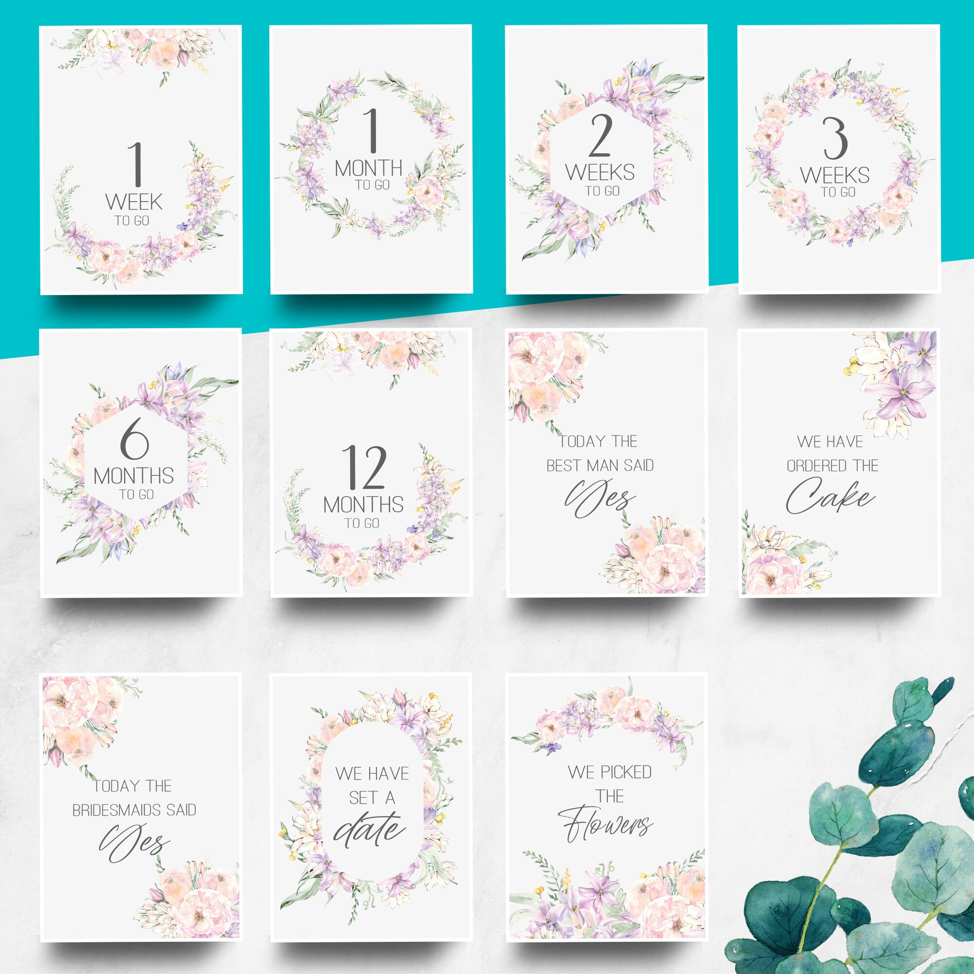 Wedding Milestone Cards Printable Digital Download, 24 Cards ...