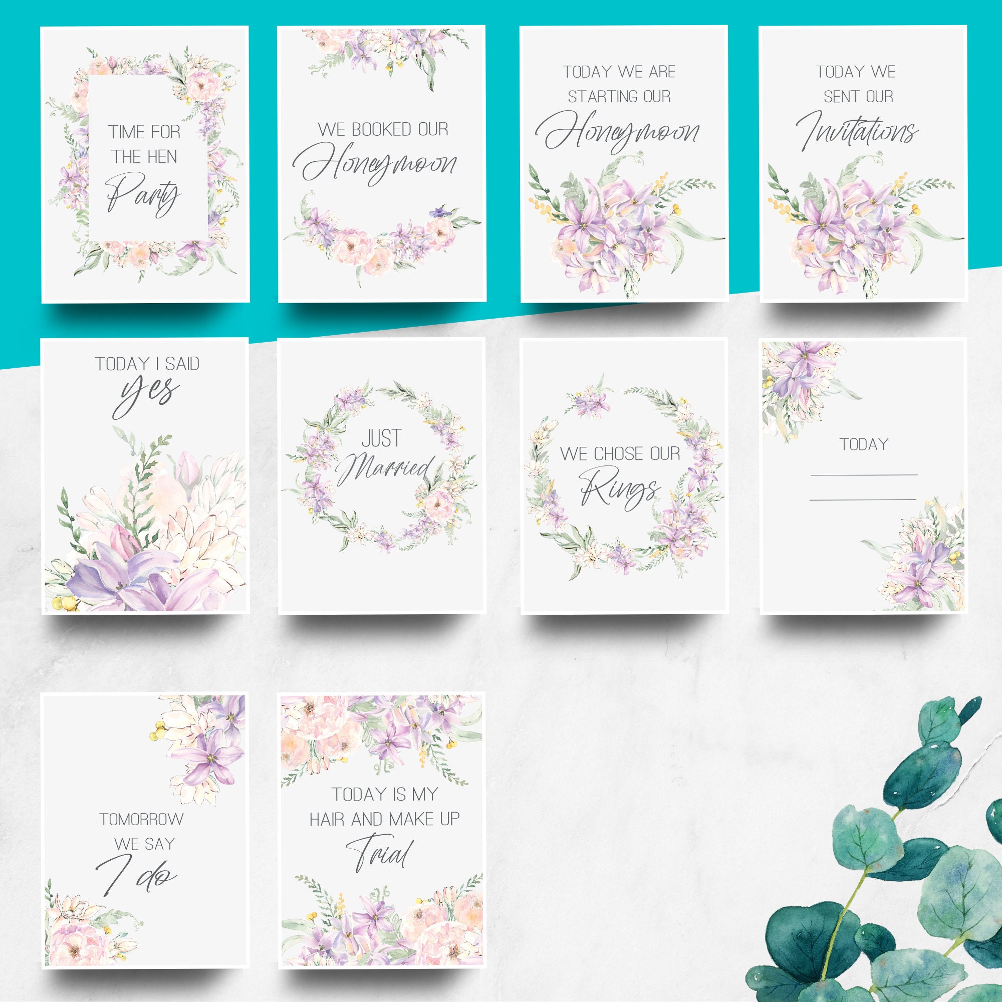 Wedding Milestone Cards Printable Digital Download, 24 Cards ...