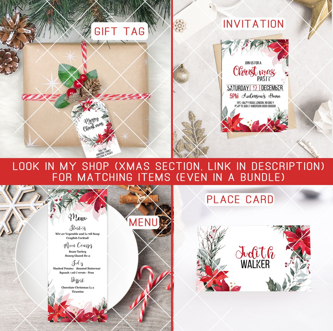 Editable Printable Christmas Place Card Instant Digital - Etsy