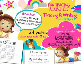 printable name tracing worksheet kindergarten etsy
