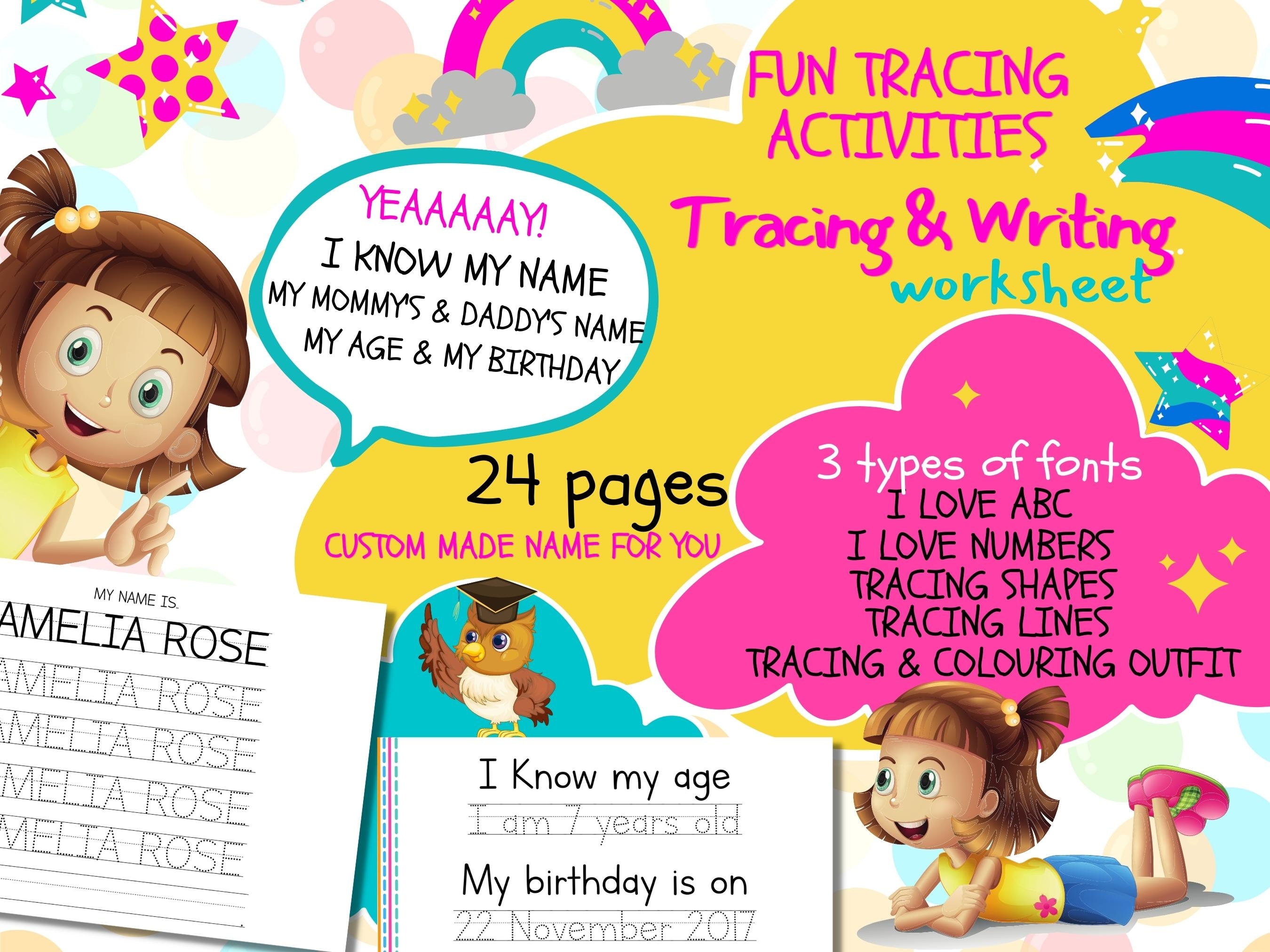 printable name tracing worksheet kindergarten etsy