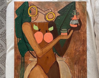 Original work “goddess of oranges” mixed media 50 x 70 cm on canvas