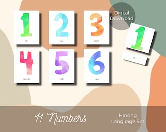 Hmong Numbers Set - Montessori 3-Part Cards - Digital