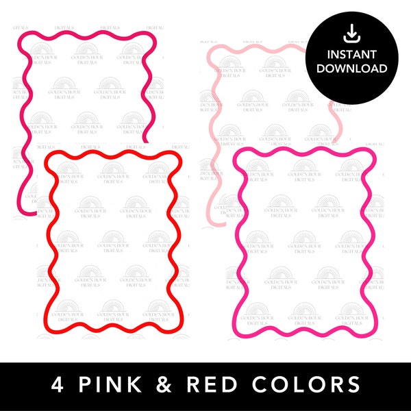 Pink + Red Retro Wavy Border Frame | PNG Files | Thick Wavy Border | 4 Valentine Colors
