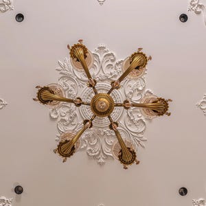 Round ceiling trim kits, ceiling chandelier trim, paintable wall trim kits, French chandelier bases, wall floral trim, custom sizes.
