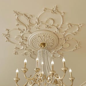 Paintable Wall Decor Kits, French Chandelier Bases, Circular Ceiling Decoration Kits, Ceiling Chandelier Decorations, Custom Sizes.