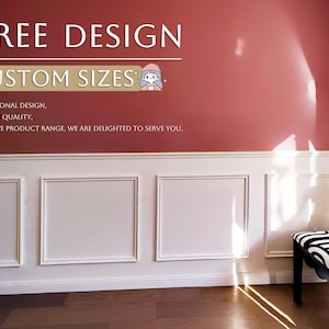 May include: A red wall with white wainscoting and a white sign that reads "FREE DESIGN CUSTOM SIZES: PROFESSIONAL DESIGN, PREMIUM QUALITY, EXTENSIVE PRODUCT RANGE. WE ARE DELIGHTED TO SERVE YOU."