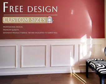 French wainscoting, wall frame kits, paintable wall frames, pre-cut wall decor kits, wainscoting kits, custom sizes, free design.
