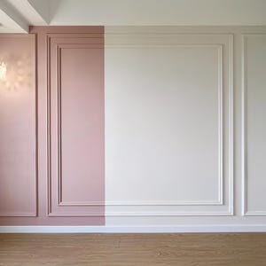 Paintable wall frames, pre-cut wall panel kits, French decorative panel kits, DIY wall decor, custom sizes, free designs.