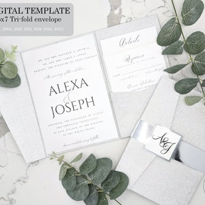 DIY Basic 5x7 Wedding Invitation Pocket Trifold Envelope Digital Template, svg dxf ai eps cdr paper cut laser cut Cameo Cricut image 1