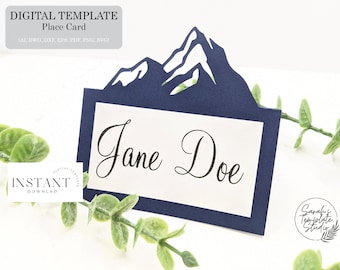 DIY Montana Mountains Wedding Place Card Name Card Name Tag Digital Template (svg dxf ai eps cdr) paper cut laser cut Cameo Cricut