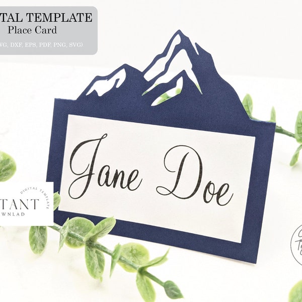 DIY Montana Mountains Wedding Place Card Name Card Name Tag Digital Template (svg dxf ai eps cdr) paper cut laser cut Cameo Cricut