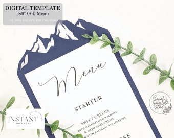 DIY Montana Mountains Wedding 4x9 Menu Digital Template, A4 paper size (svg dxf ai eps cdr) paper cut laser cut Cameo Cricut