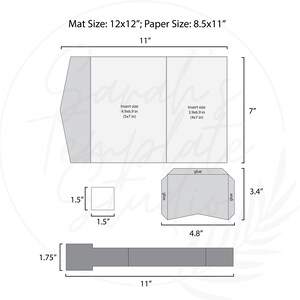 DIY Basic 5x7 Wedding Invitation Pocket Trifold Envelope Digital Template, svg dxf ai eps cdr paper cut laser cut Cameo Cricut 画像 4